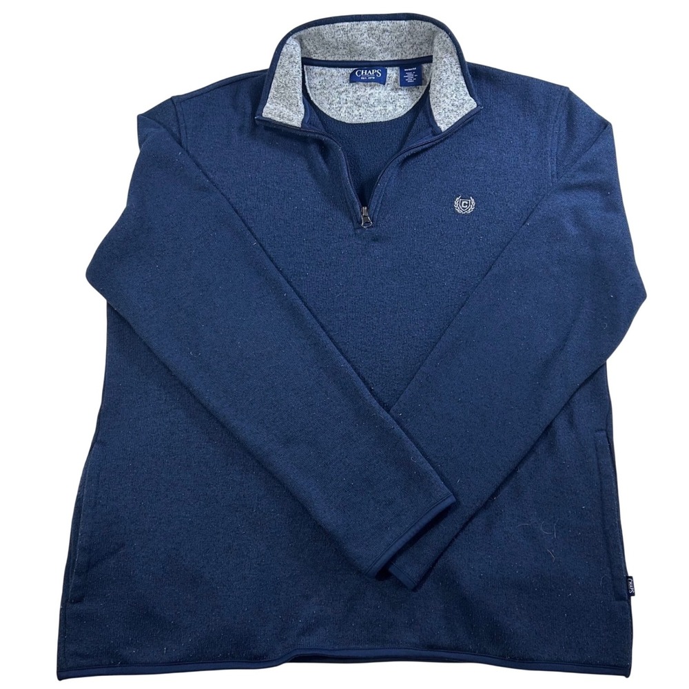 Chaps Mens Quarter‎ Zip Pullover Sweater Navy Blue Size M Upscale Casual Preppy
